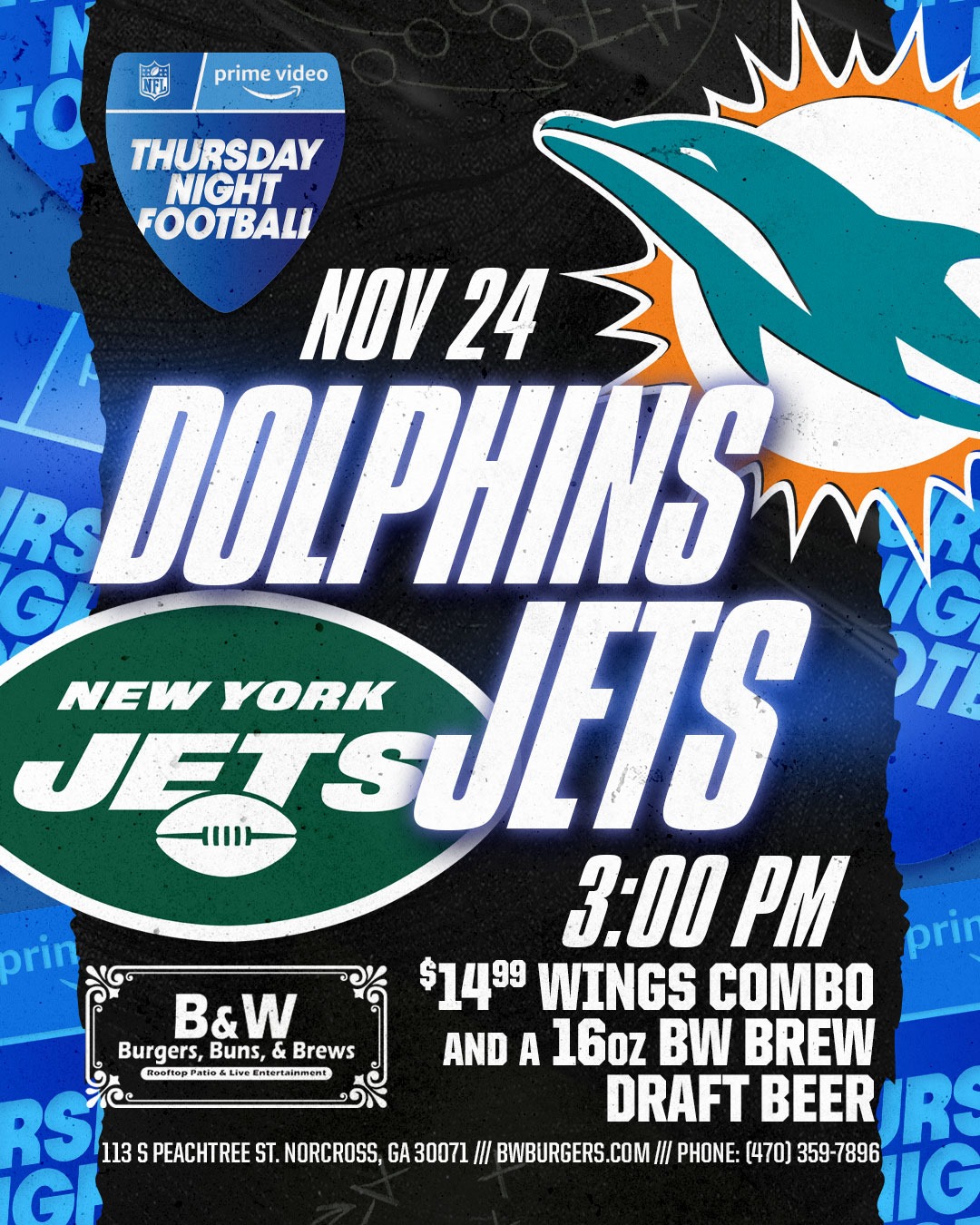 Dolphins vs Jets B & W Burgers