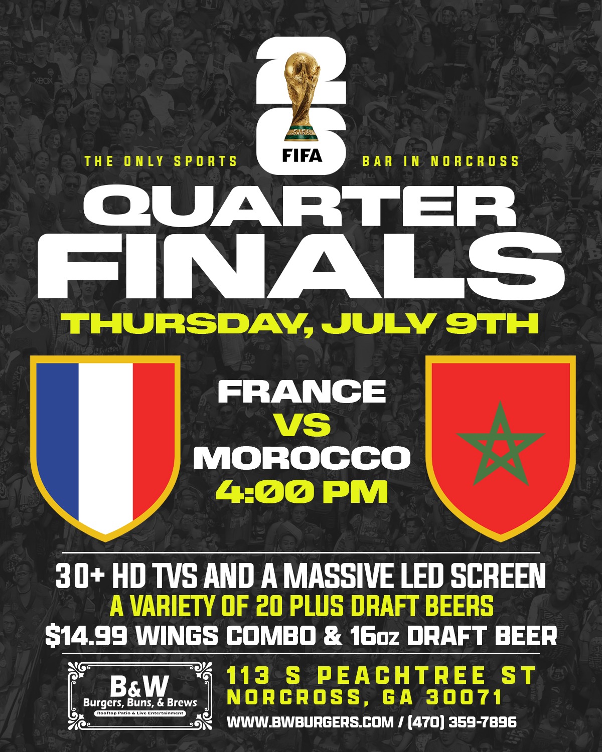 World Cup Quarterfinals Watch Party - France vs Morocco