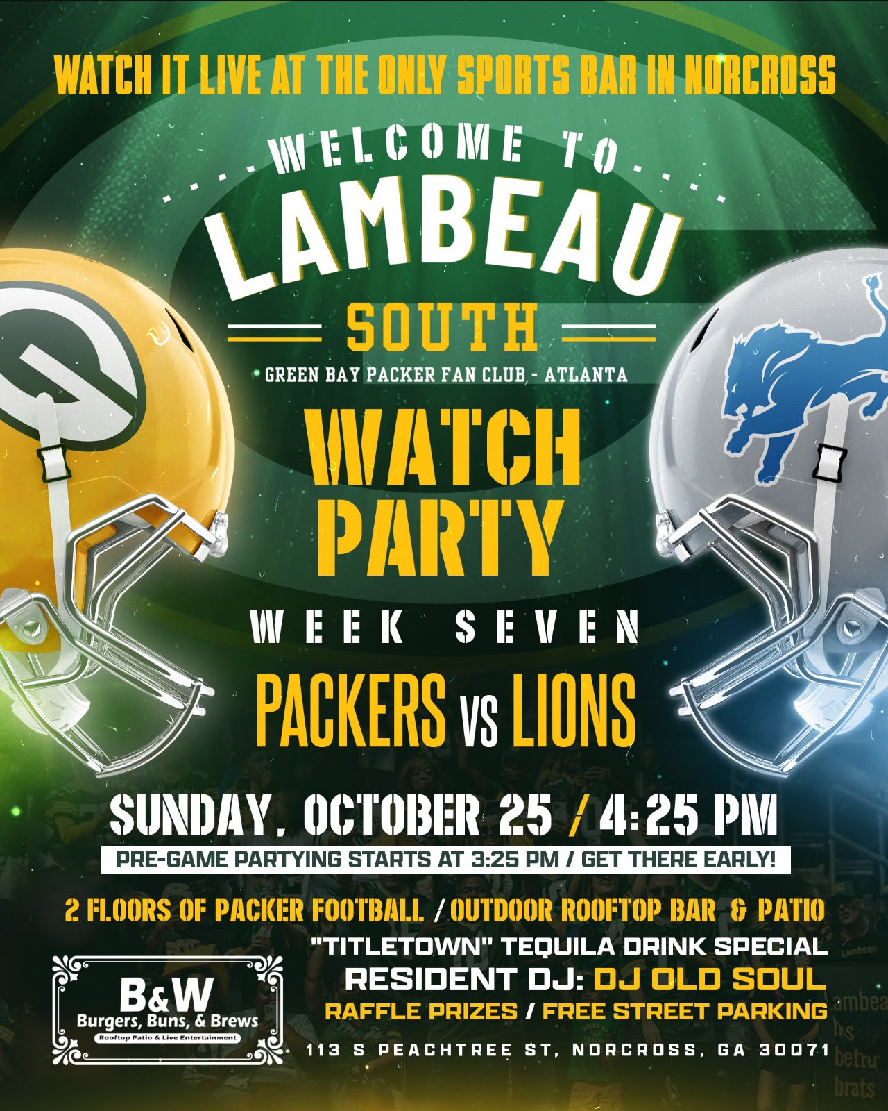 Packers vs Lions — Lambeau South Watch Party